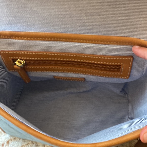 J.McLaughlin blue and tan handbag with bamboo handle and striped interior - Picture 5 of 7